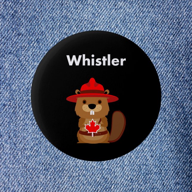 Cute Whistler Canada Beaver with Maple Leaf Dark 2 Inch Round Button (Creator Uploaded)