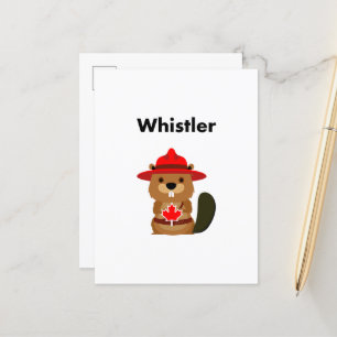 Cute Whistler Canada Beaver with Maple Leaf  Postcard