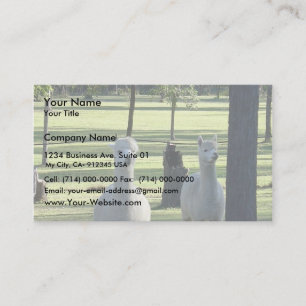Cute White Alpaca Boys In Green Meadow Full Of Tre Business Card