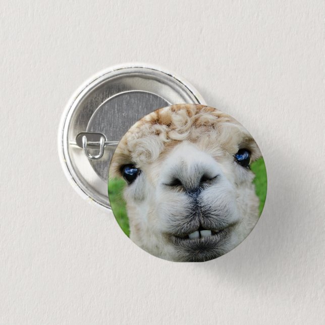 Cute White Alpaca Face 1 Inch Round Button (Front & Back)