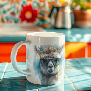 cute white alpaca wearing sunglasses coffee mug