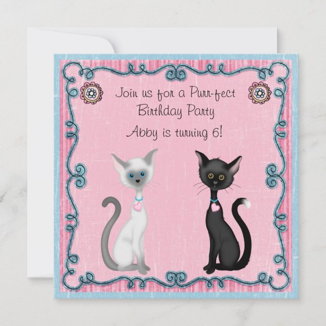 Cute White and Black Cats Birthday Invitation (Front)