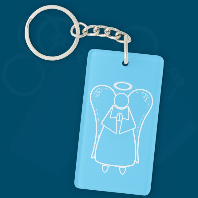 Cute White And Blue Guardian Angel (double-sided)  Keychain (Guardian Angel Light Blue Keyring)