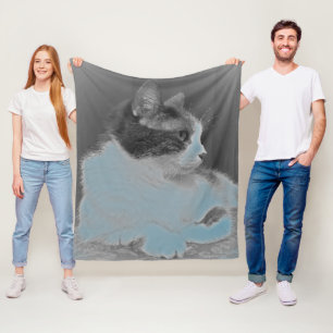 Cute White and Grey Cat Profile Picture Fleece Blanket