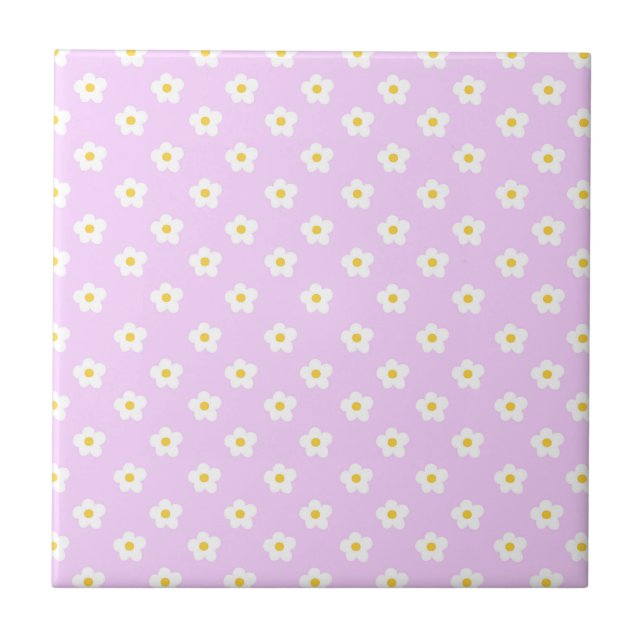 Cute white and pink flowers Ceramic Tile (Front)