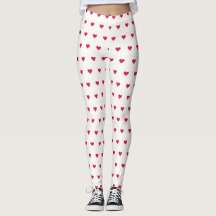 Cute White and Pink Heart Leggings
