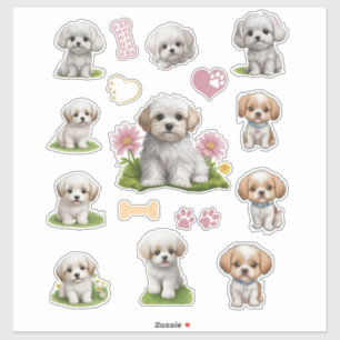 Cute White and Tan Puppies Flowers Hearts