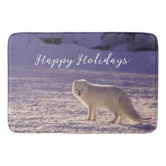 Cute White Arctic Fox Snow Winter Photography Bath Mat