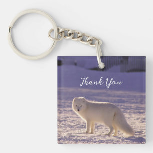 Cute White Arctic Fox Snow Winter Photography Keychain