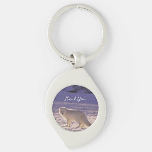 Cute White Arctic Fox Snow Winter Photography Keychain