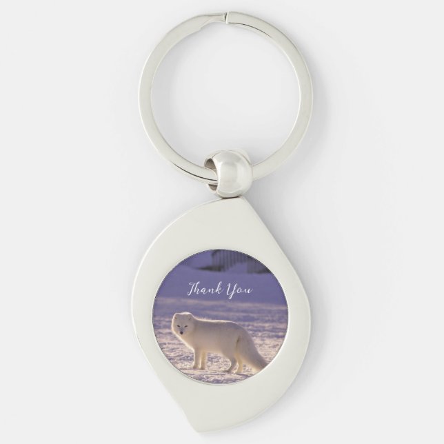 Cute White Arctic Fox Snow Winter Photography Keychain (Front)