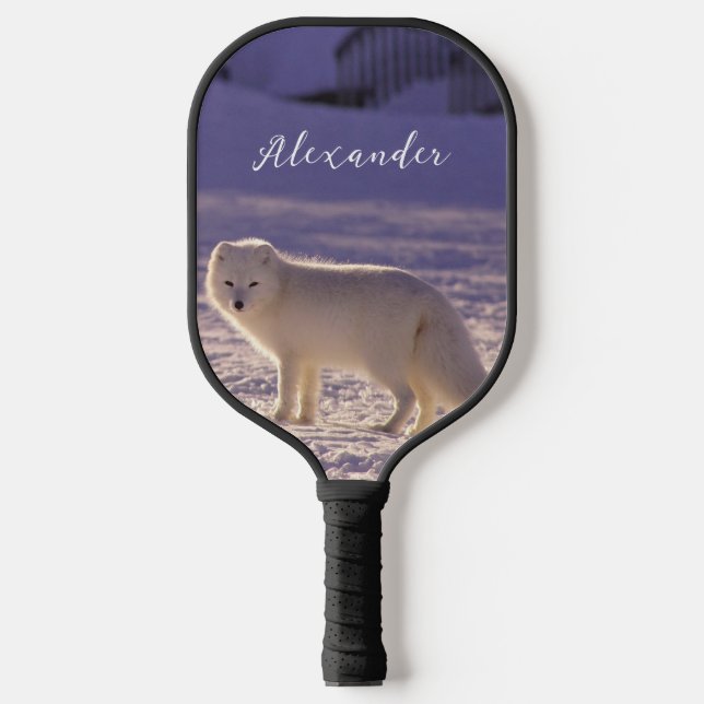 Cute White Arctic Fox Snow Winter Photography Pickleball Paddle (Front)