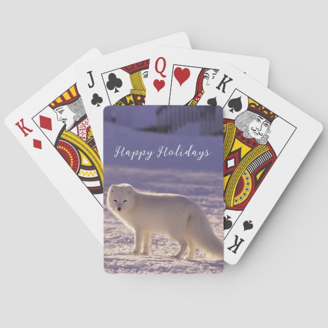 Cute White Arctic Fox Snow Winter Photography Playing Cards (Back)