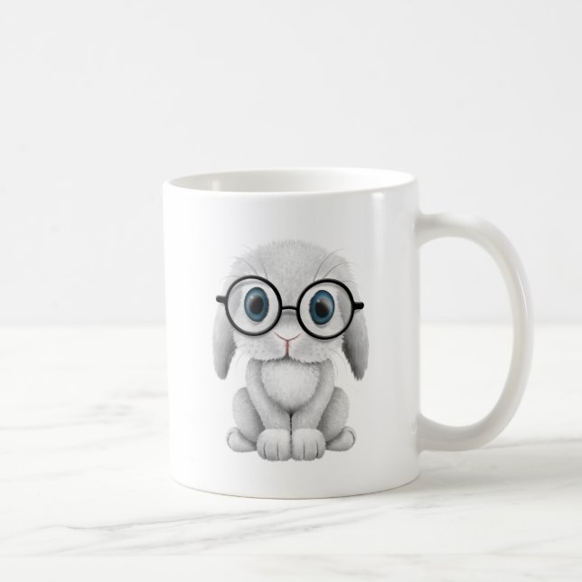 Cute White Baby Bunny Wearing Glasses Coffee Mug (Right)