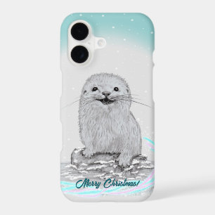 Cute White Baby Sea Otter , Merry Christmas