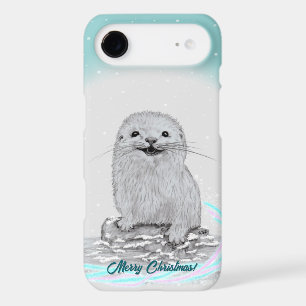 Cute White Baby Sea Otter , Merry Christmas
