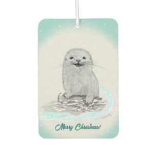 Cute White Baby Sea Otter , Merry Christmas Air Freshener