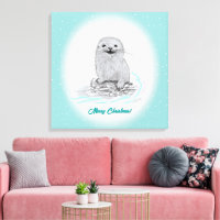 Cute White Baby Sea Otter , Merry Christmas
