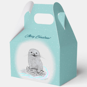Cute White Baby Sea Otter , Merry Christmas Favor Box
