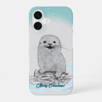 Cute White Baby Sea Otter , Merry Christmas
