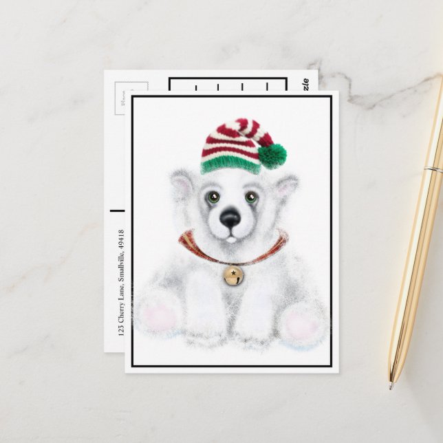 Cute white bear cub Santa bear polar bear Postcard (Front/Back In Situ)