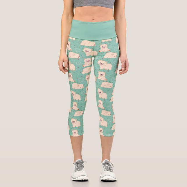 Cute White Bears Pattern Capri Leggings (Front)