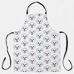 Cute White Bichon Frise Dog Sticking Tongue Out Apron