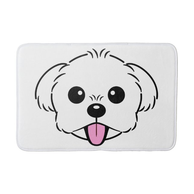Cute White Bichon Frise Dog Sticking Tongue Out Bath Mat (Front)