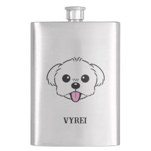 Cute White Bichon Frise Dog Sticking Tongue Out Hip Flask
