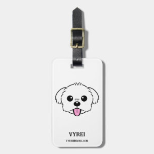 Cute White Bichon Frise Dog Sticking Tongue Out Luggage Tag