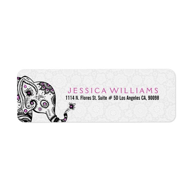 Cute White & Black Floral Elephant Pink Accents (Front)