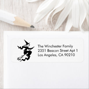 Cute white black flying witch Halloween address