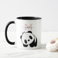 Cute White Black Panda Modern Pink Monogram Mug