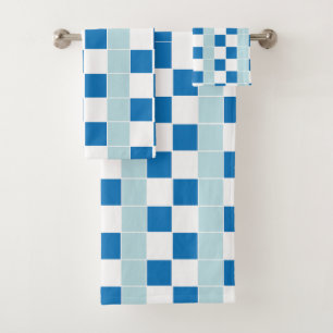 Cute White Blue Chequerboard Bath Towel Set