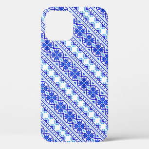 Cute white blue decorative ukrainian stripes iPhone 12 pro case