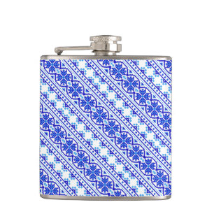 Cute white blue decorative ukrainian stripes hip flask