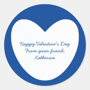 Cute white blue heart classroom Valentine's Day Classic Round Sticker