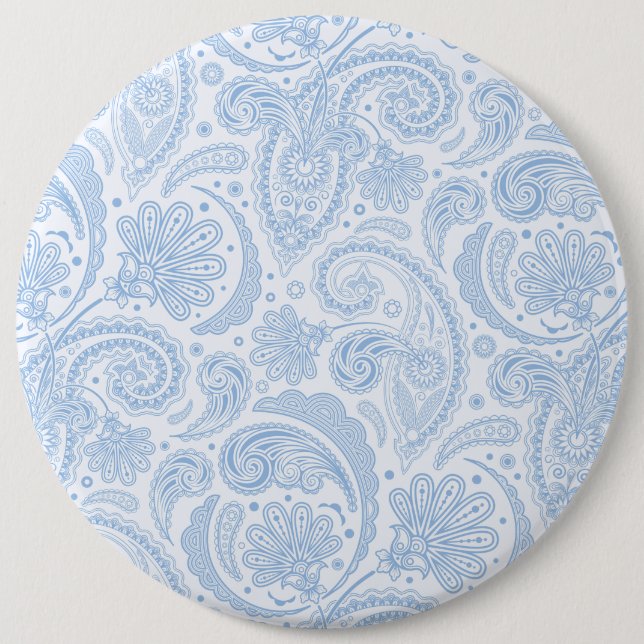 Cute white blue paisley pattern 6 inch round button (Front)