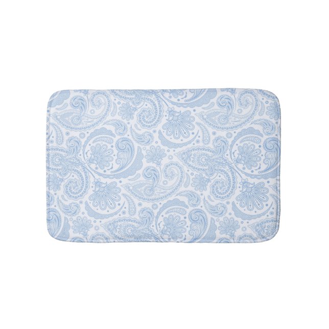 Cute white blue paisley pattern bath mat (Front)