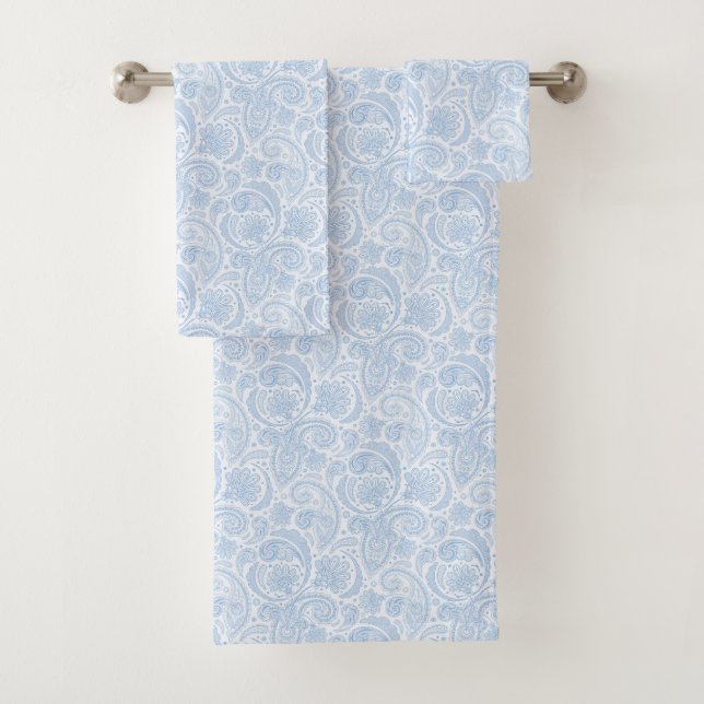 Cute white blue paisley pattern bath towel set (Insitu)