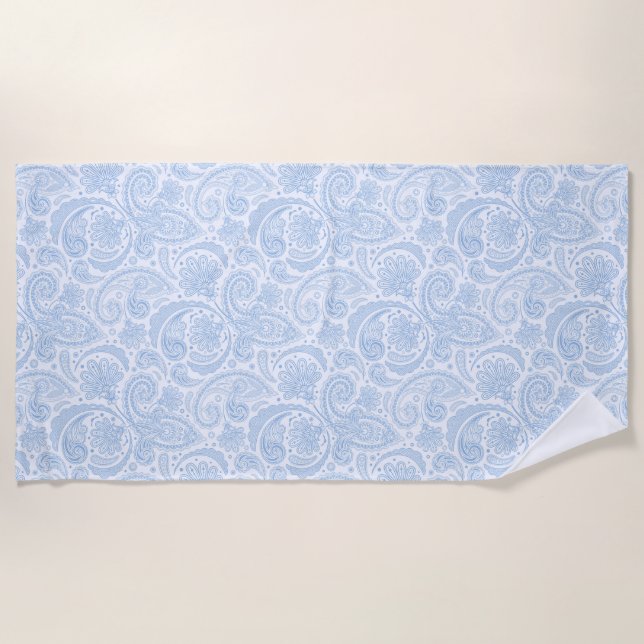 Cute white blue paisley pattern beach towel (Front)