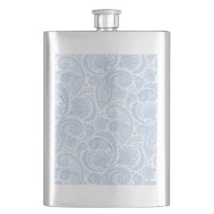 Cute white blue paisley pattern hip flask