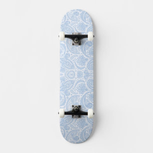 Cute white blue paisley pattern skateboard