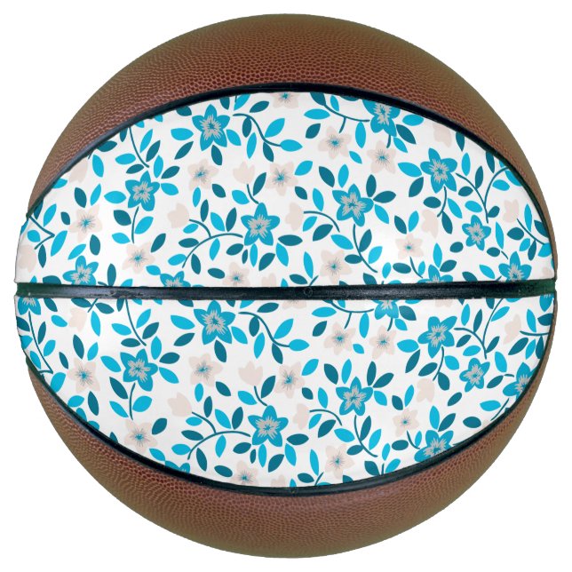Cute white blue seamless spring flowers patterns C Basketball (Front)