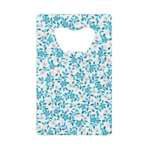 Cute white blue seamless spring flowers patterns credit card bottle opener