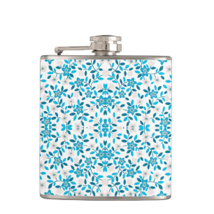 Cute white blue seamless spring flowers patterns hip flask