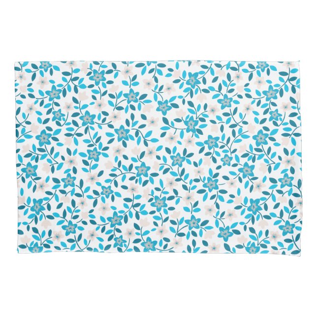 Cute white blue seamless spring flowers patterns pillowcase (Front-Left)