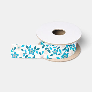 Cute white blue seamless spring flowers patterns satin ribbon