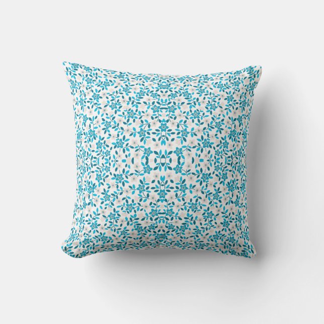 Cute white blue seamless spring flowers patterns throw pillow (Front)