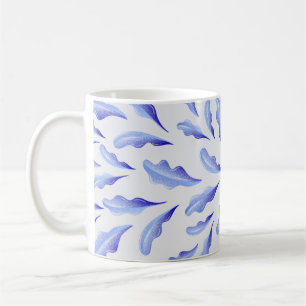 cute white blue simple leaves flowers  coffee mug